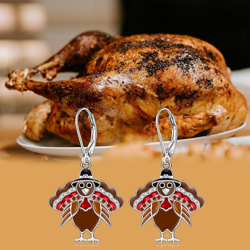 Thanksgiving Earrings Turkey Earrings for Women Sterling Silver Fall Thanksgiving Day Turkey Dangle Earring Jewelry Gift - Image 2