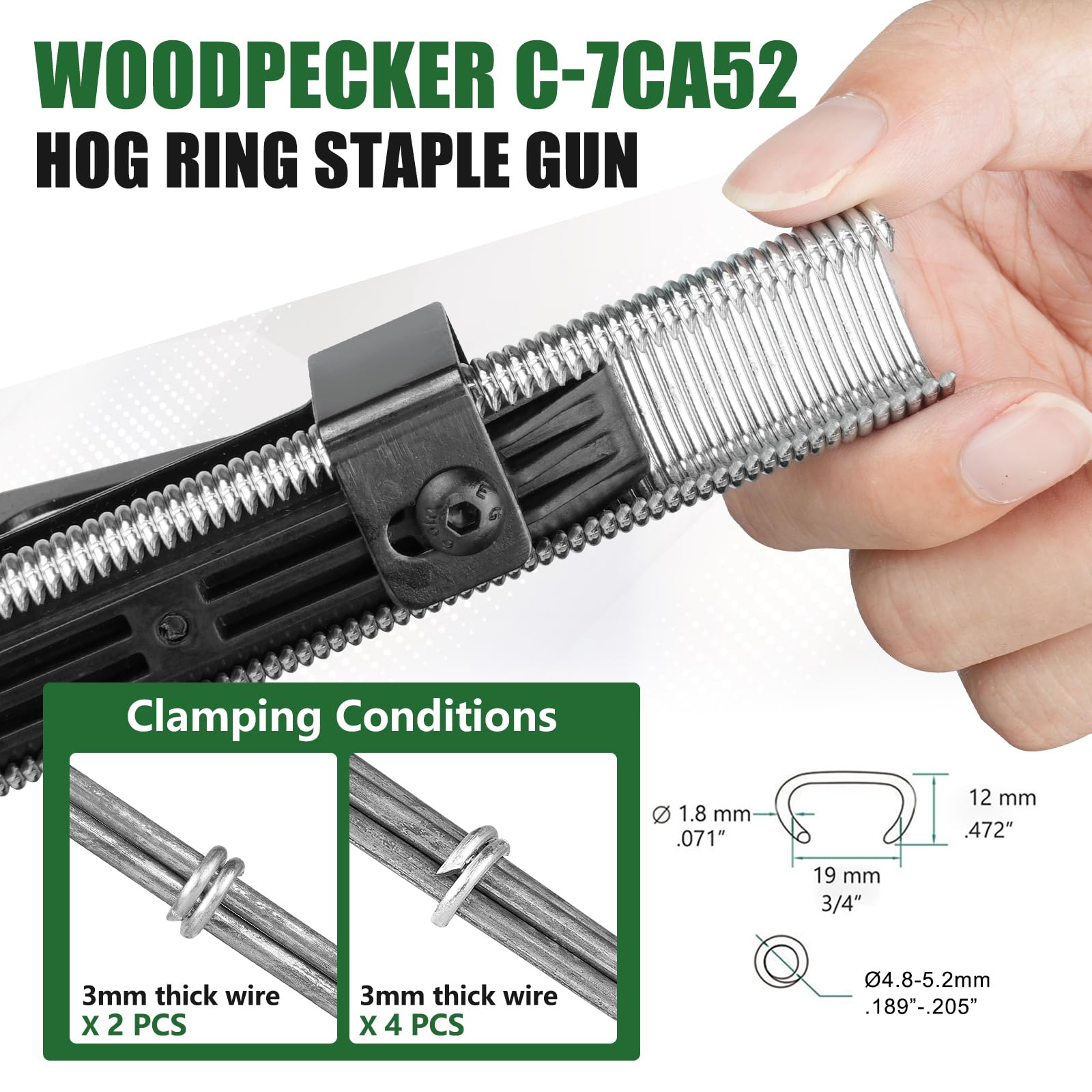 Woodpecker C-7CA52 Grapadora neumática de cercas con 1000PCS de anillos tipo C para gaviones, jaulas de alambre, colchones