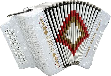DLuca D3112-GCF-WH Primo Button Accordion 31 Keys 12 Bass on GCF Key with Case and Straps, White