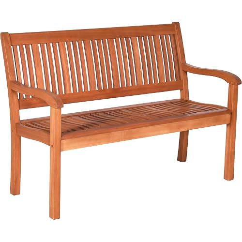 Tangkula Outdoor Wood Garden Bench, 50" W Solid Wood Patio Park Bench with Dense Slatted Backrest & Seat, Curved Armrest, Large Wooden Loveseat Bench for Deck, Porch, Poolside, Yard & Balcony