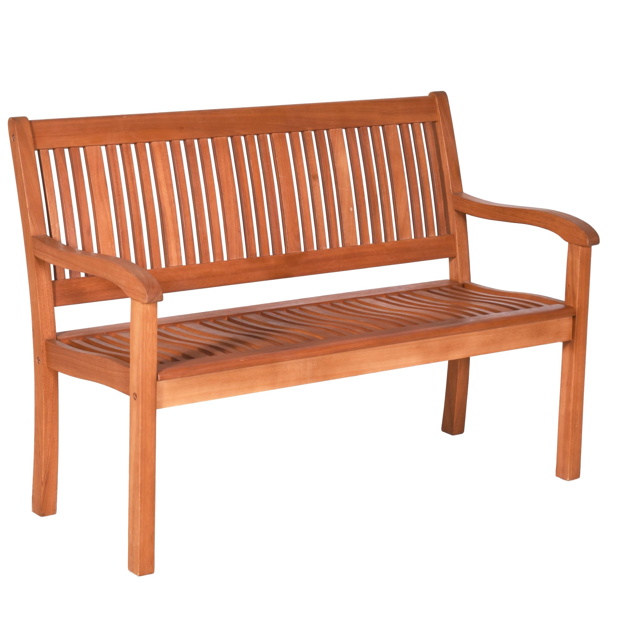 Tangkula Outdoor Wood Garden Bench, 50" W Solid Wood Patio Park Bench with Dense Slatted Backrest & Seat, Curved Armrest, Large Wooden Loveseat Bench for Deck, Porch, Poolside, Yard & Balcony