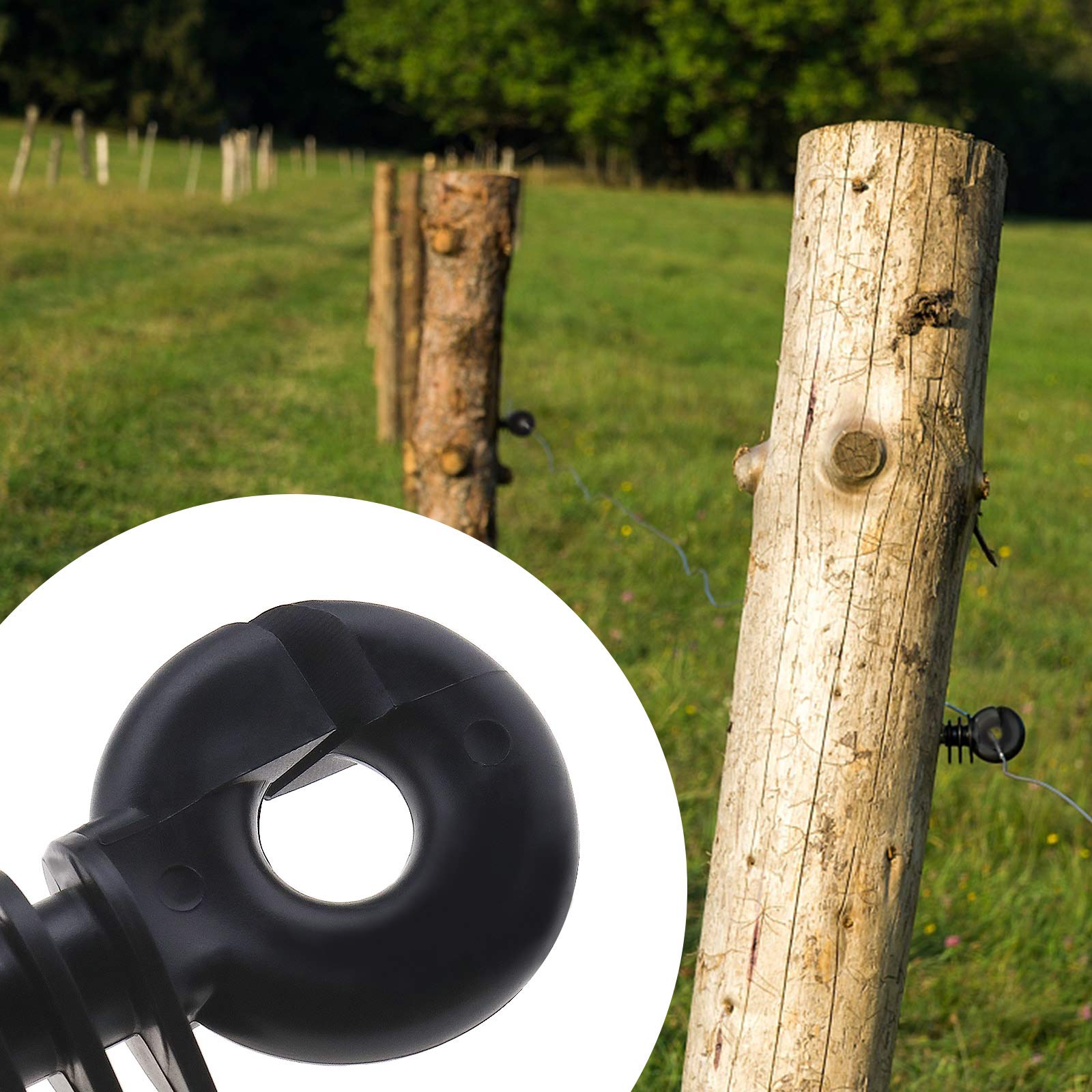 Lot de 30 anneaux de clôture isolants à visser pour faible impédance durable prairie ferme électrique poteau en bois noir