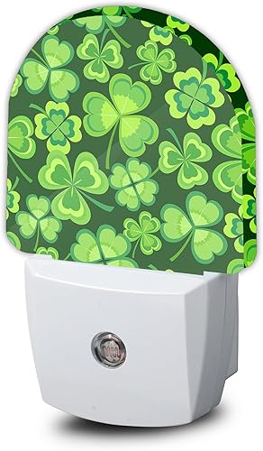 Luz nocturna de hoja de trébol, color verde de la suerte, luces nocturnas del día de San Patricio enchufadas a la pared, lámpara LED con sensor de