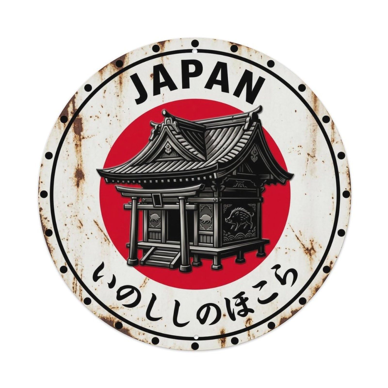 Boar Shrine Japan Wild Animal Sacred Weathered Metal Tin Sign