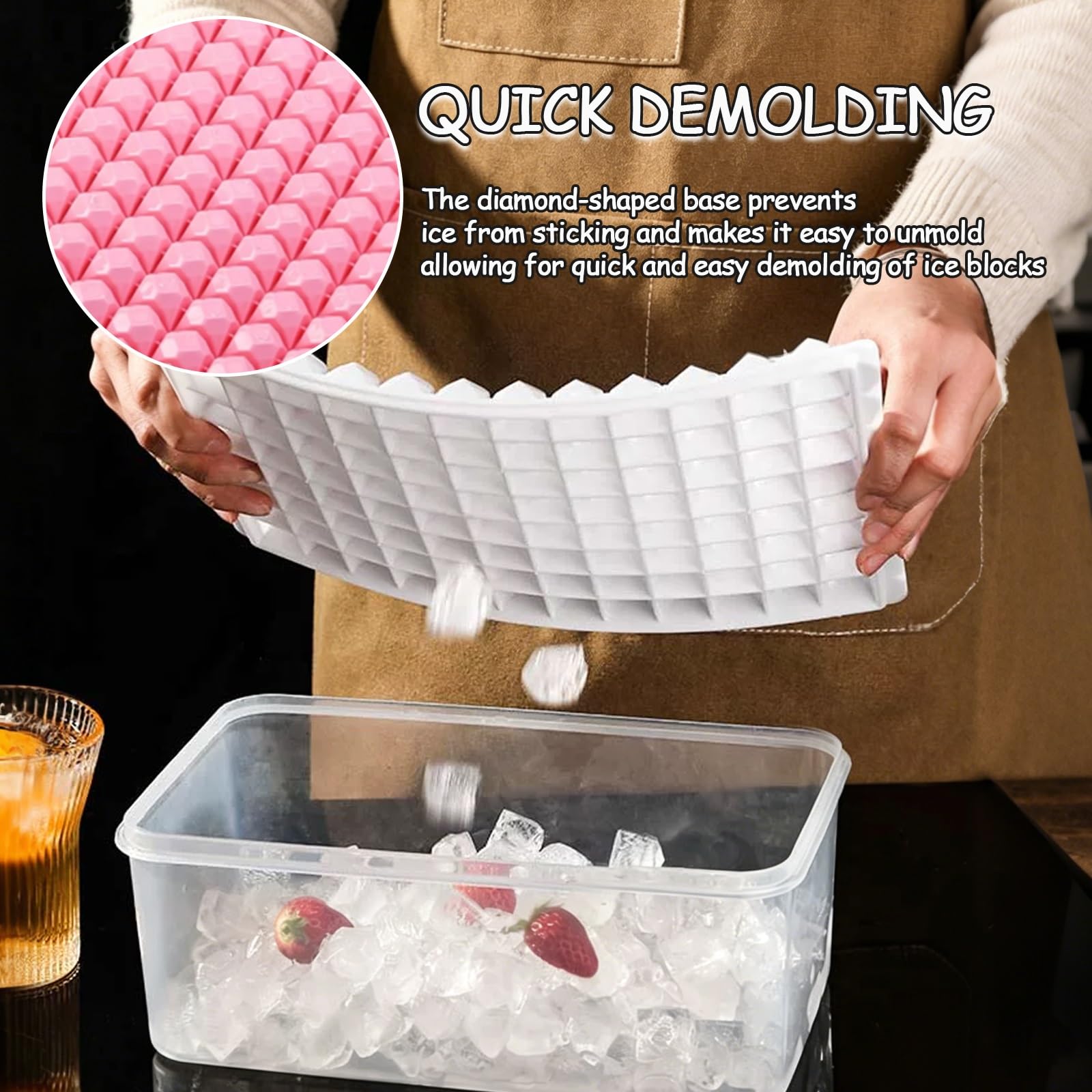Bac à glaçons avec couvercle, empilable, facile à démouler, pour congélateur, idéal pour le café, le thé au lait, les cocktails – Parfait pour la maison et les fêtes