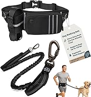 Vista 1 de Correa de perro manos libres de máxima seguridad, gancho seguro resistente, elástico que absorbe los golpes, cinturón y bolsa, asas dobles, se