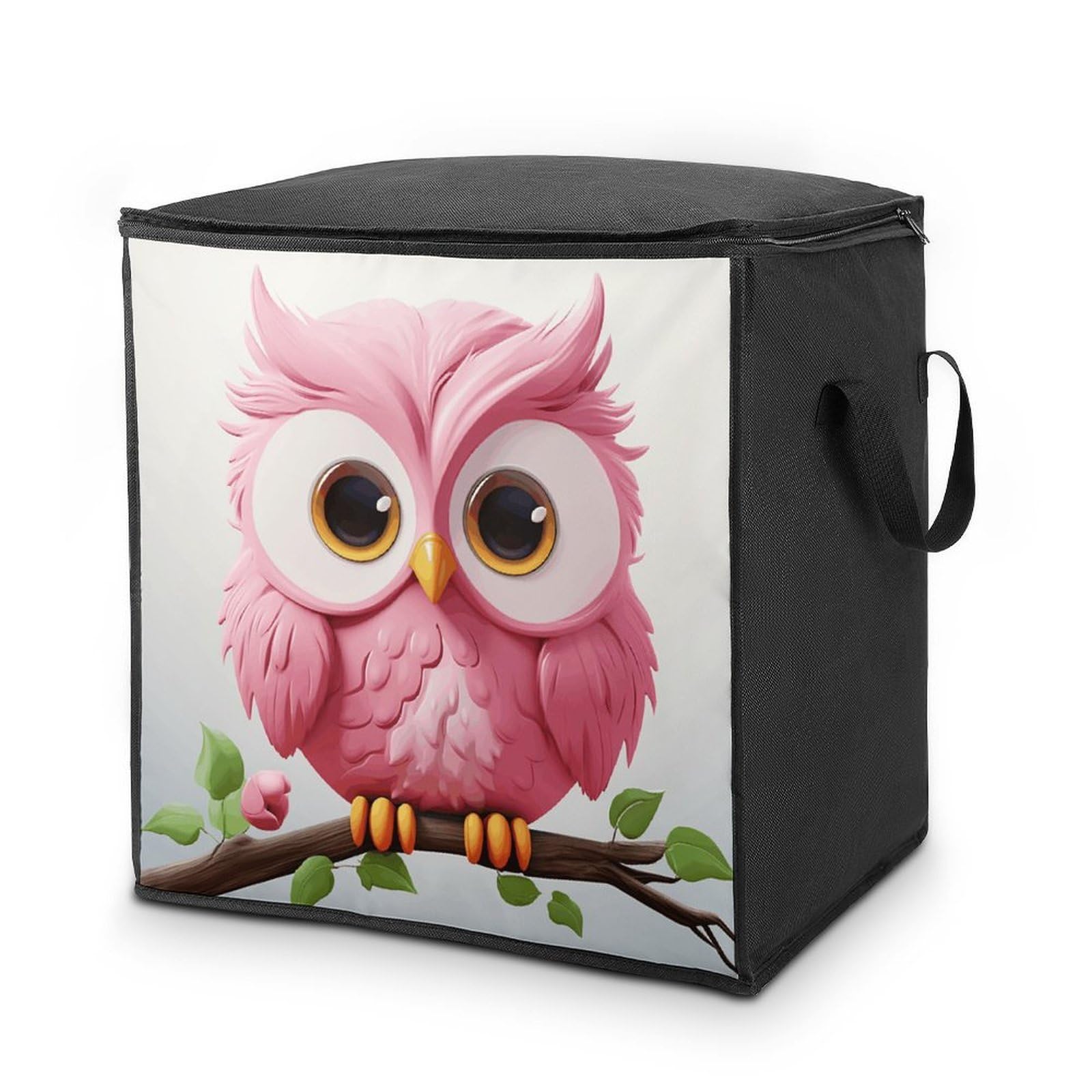 A Pink Owl Storage Bag Quilt Storage Bag with Sturdy Zippered Fashion Breathable Closet Organizer Storage Boxes with Carry Handles for Blanket Pillow Bedding