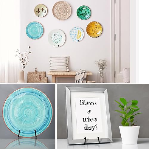 Miniatura 4 de 8 soportes de metal para montaje en pared, soportes de placa de caballete negros medianos para pared, soportes verticales de placas para marcos de