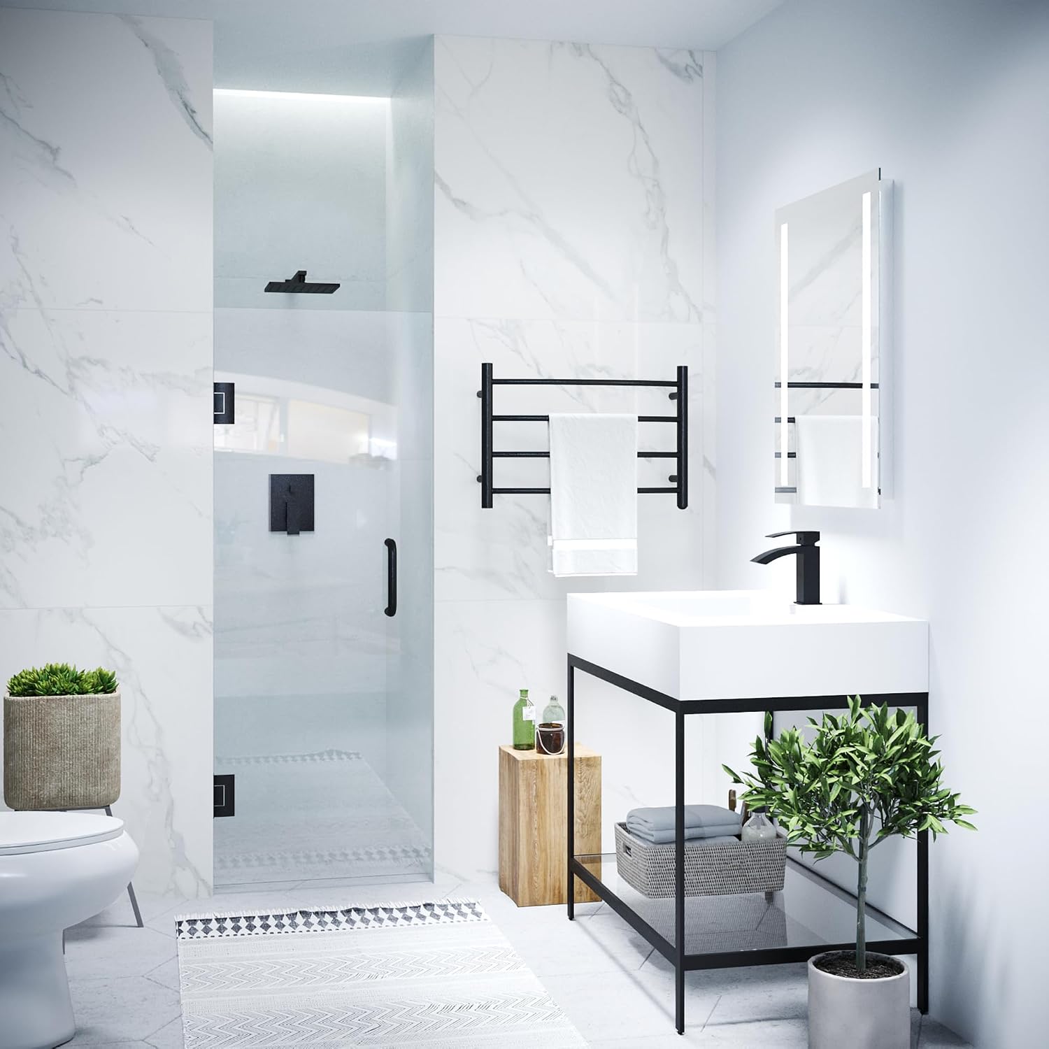 ANZZI 72" x 30" Frameless Shower Door in Matte Black,Water Repellent Glass Shower Door with Seal Strip Parts and Handle, 3/8 Glass Hinged Shower Door with Handle (SD-AZ09-02MB)