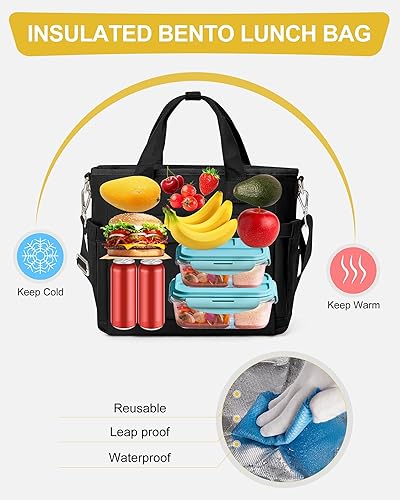 Miniatura 3 de UPPACK Bolsa de almuerzo aislada para mujer, bolsa de almuerzo grande con correa para el hombro, lonchera para adultos, bolsas de almuerzo frescas