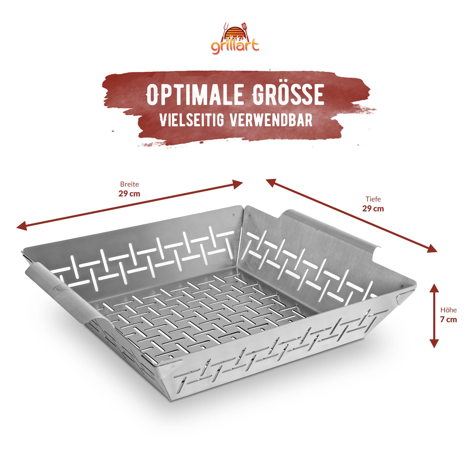 grillart® Premium XL - Cestino per barbecue in acciaio inox, utilizzabile come cestino per verdure, per pesce e griglia; utilizzabile universalmente e particolarmente durevole per il barbecue,