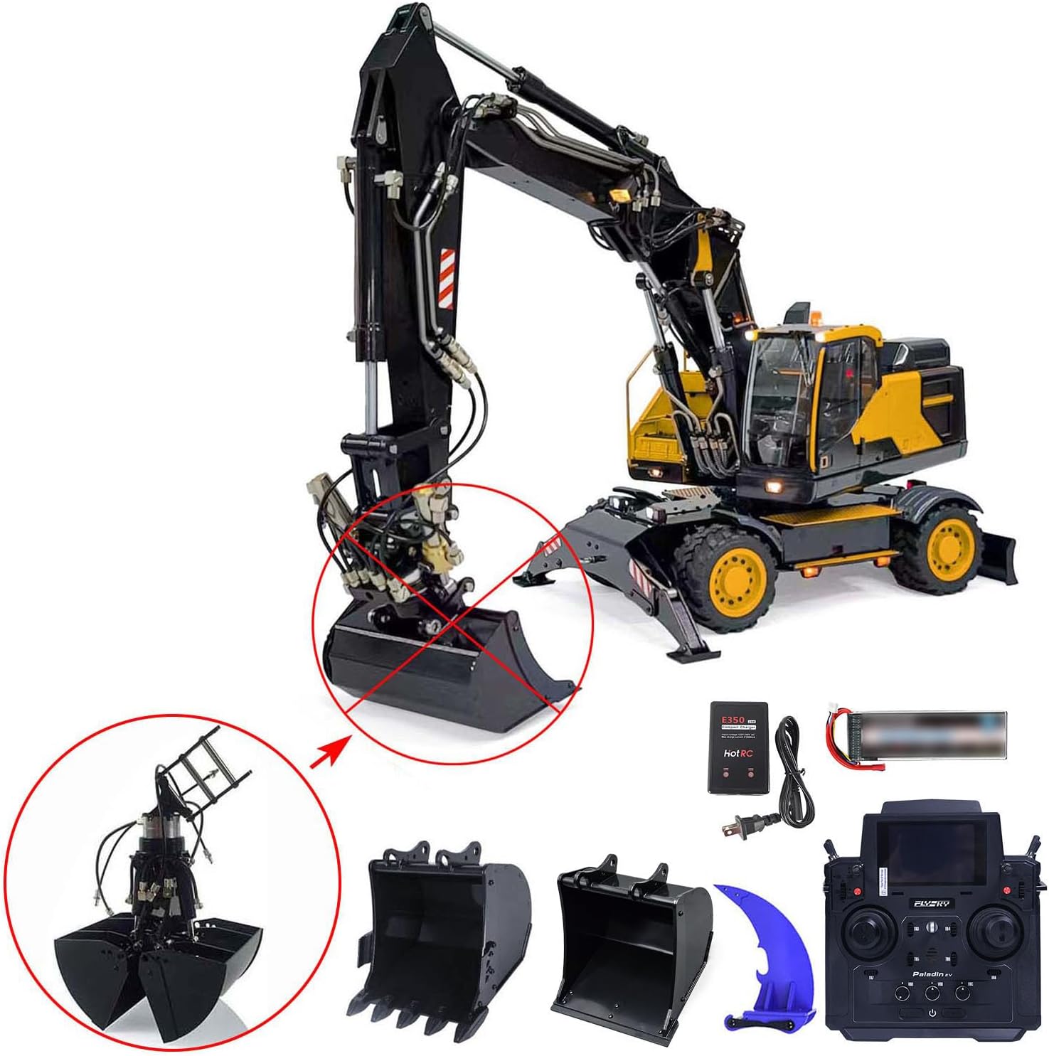 TOUCAN RC HOBBY 1/14 EC380 Hydraulic RC Excavator Metal 3 Arms Wheeled Construction Vehicles for Ages 14+