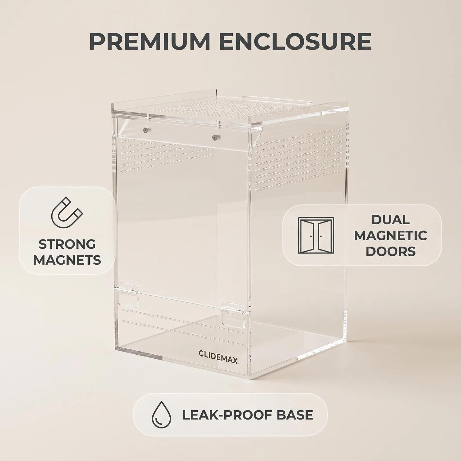 Jumping Spider Enclosure, 6x6x9 Inch Upgraded Acrylic Tarantula Terrarium Habitat with Dual Magnetic Doors, Fully Assembled Escape-Proof Insect Tank for Mantis, Gecko, Lizard & Small Reptiles