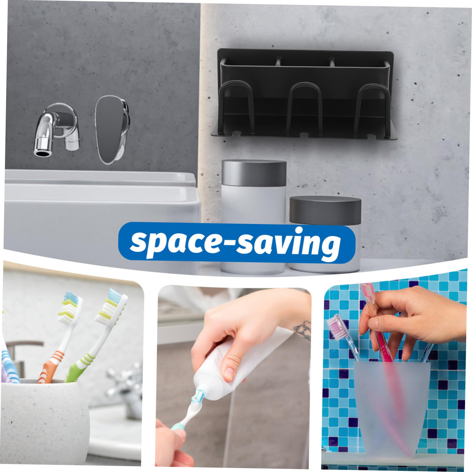 Portaspazzolino da Parete in Metallo Spazzolino e Dentifricio con Sgocciolatoio Organizer Bagno per Spazzolini Elettrici e Bicchieri Nero