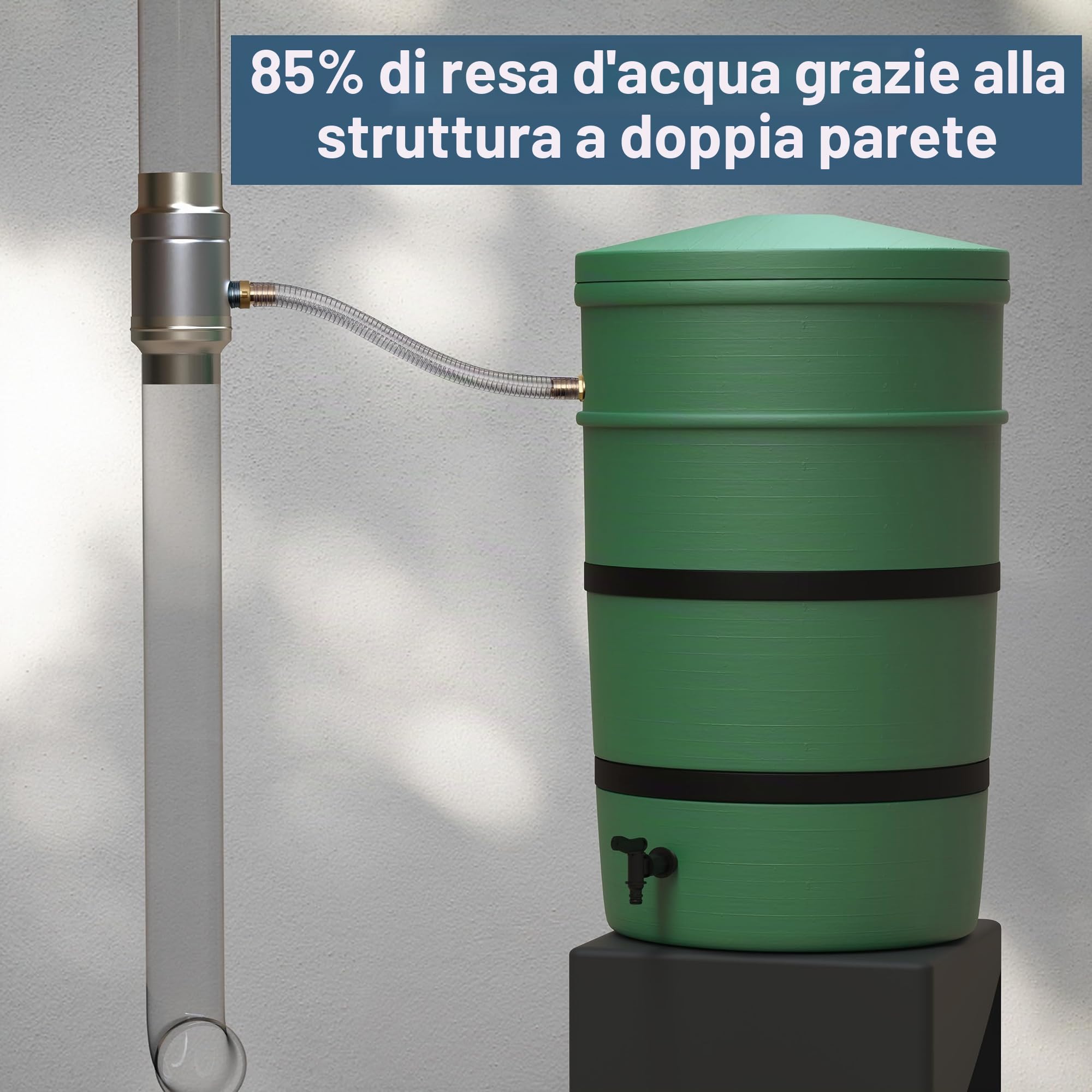 IGarden Raccolta dell'acqua piovana da 100 mm con tubo da 45 cm e attacco per il tubo di scarico, lamiera d'acciaio zincata + raccolta pioggia in alluminio, struttura a doppia parete, tubi di scarico