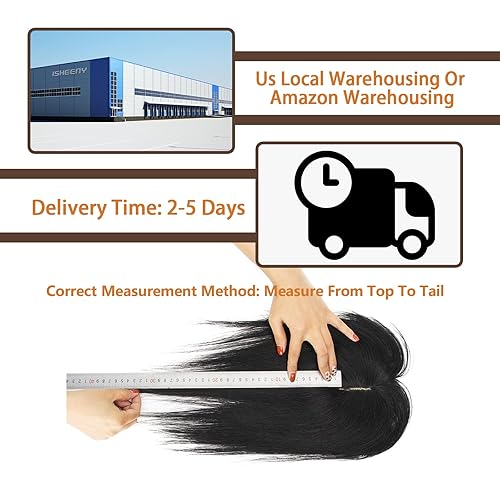 Miniatura 4 de isheeny Toppers de cabello humano de 10 pulgadas para mujer, con flequillo, color negro natural para mujer, con cabello fino y pérdida de cabello