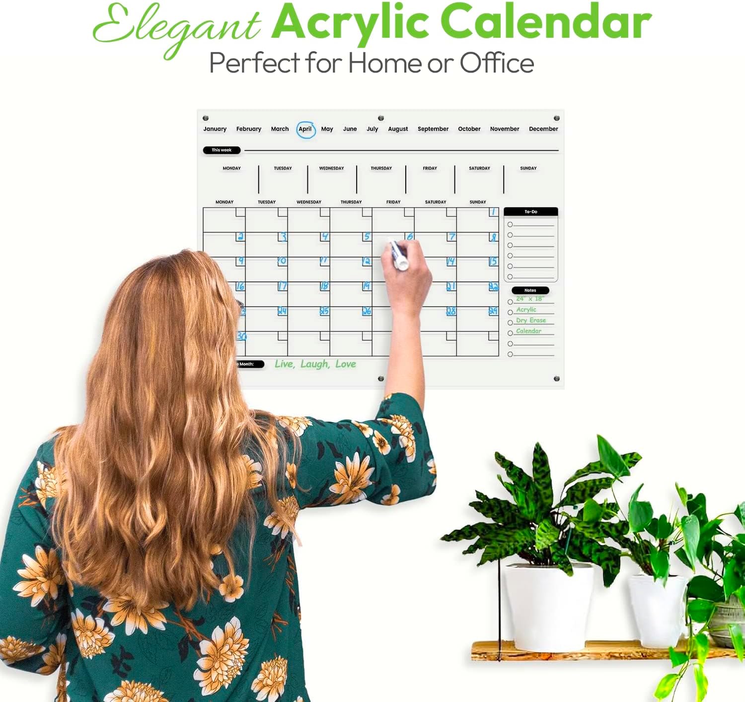 Acrylic Wall Calendar 24 x 18 inch - Clear Dry Erase Board Calendar with Marker, Eraser - Reusable Acrylic Weekly Calendar - Easy To Clean - Elegant Home, Office Whiteboard Calendar