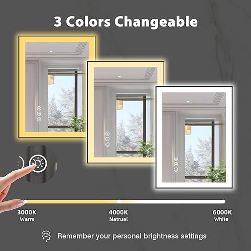 Miniatura 6 de Espejo de baño iluminado de 28 x 36 pulgadas, montado en la pared, espejo de borde negro, tocador (frontal y retroiluminado), CRI90+, regulable