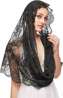 Woeoe Lace Floral Chapel Veils Rectangular Cathedral Wedding Veil Women Head Covering Scarf for Church