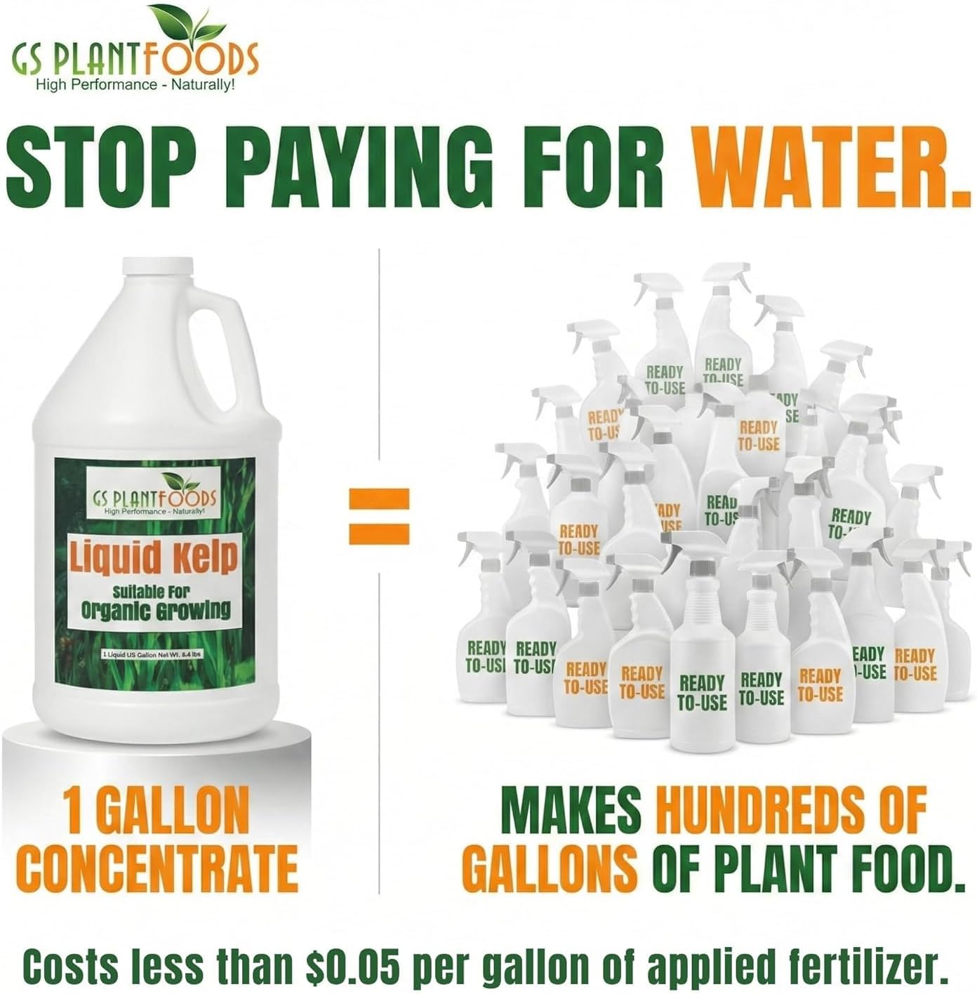 GS Plant Foods Liquid Kelp Fertilizer – Suitable for Organic Growing, OMRI Listed Seaweed Concentrate for Flowers, Gardens, Vegetables & Soil - 1 Quart (Makes Up to 200+ Gallons)
