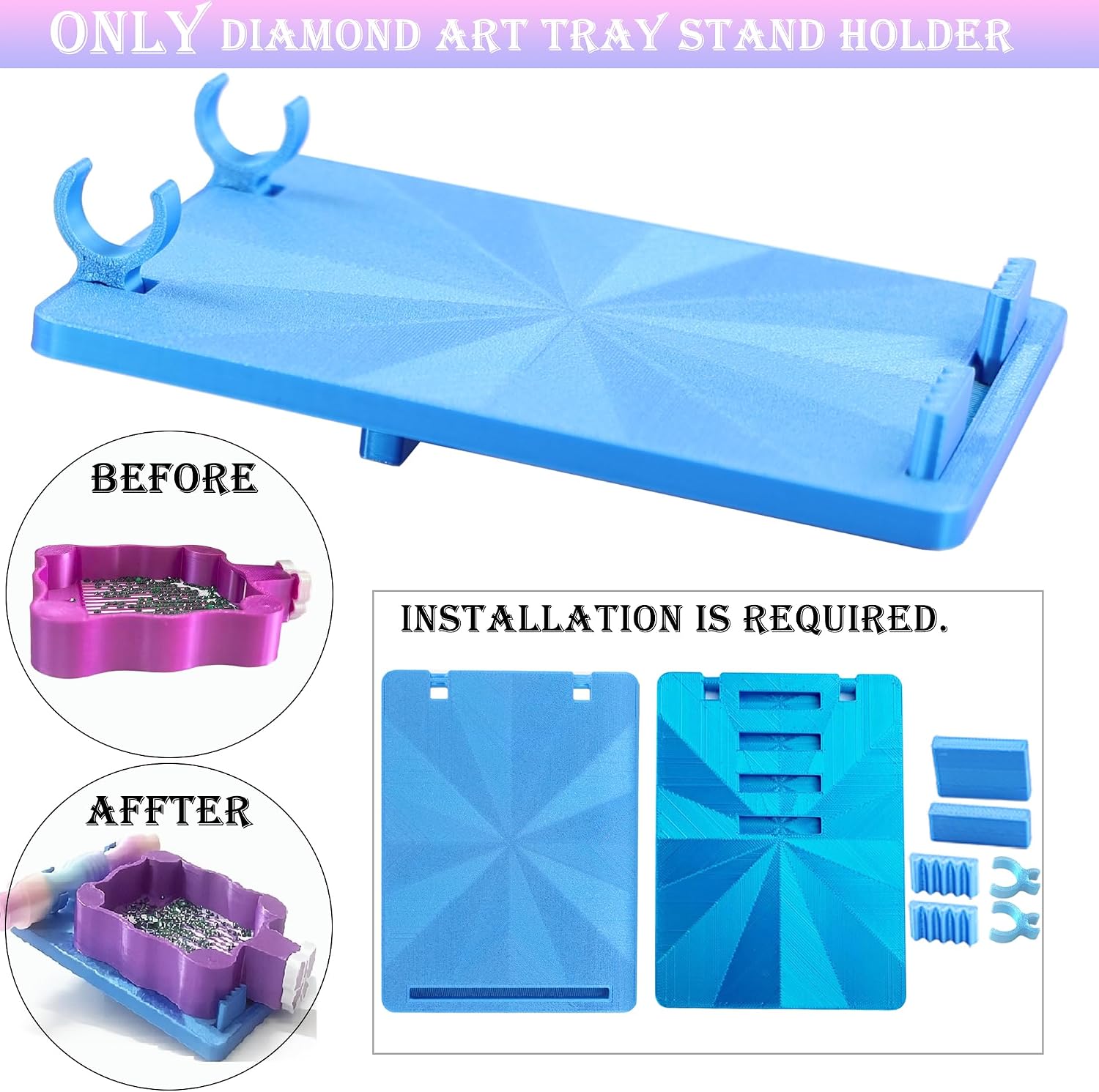 Adjustable Diamond Art Tray Stand, Diamond Painting Tray Support Rack with Diamond Art Pens Holder, Tilting to Ergonomic Angle for Rhinestone Sorting Tray, Diamond Art Kits for Adults (Blue) image 3