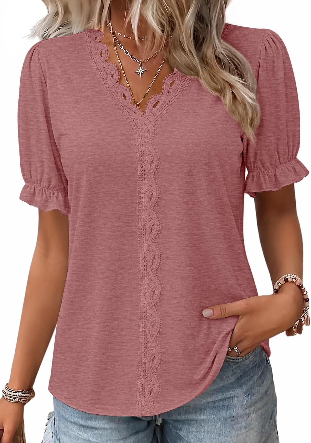 Blouses for Women Dressy Casual Ruffle Puff Sleeve Tops Boho V Neck Summer Spring Fall Fashion Clothes 2026