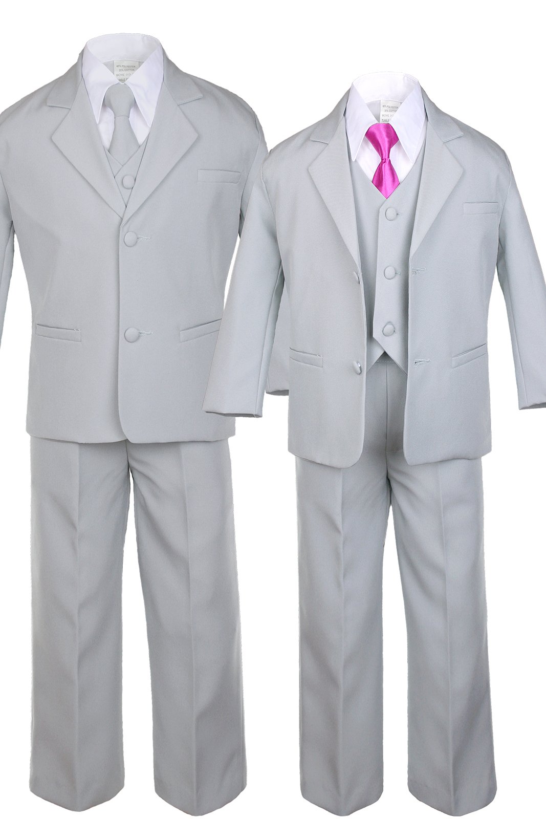 Unotux 6pc Boy Gray Vest Formal Tuxedo Suits with Satin Fuchsia Pink Necktie Baby (XL:(18-24 Months))