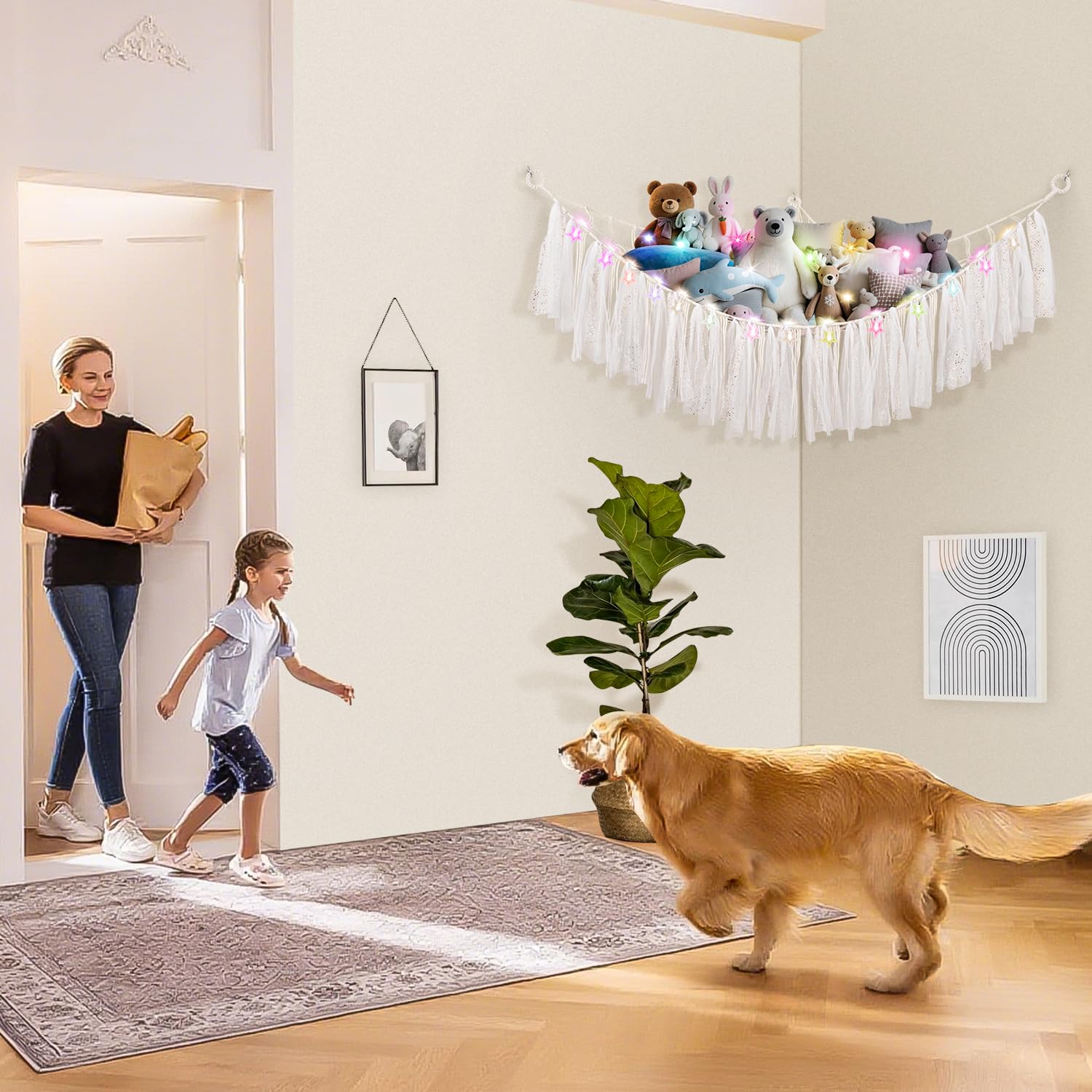 Teddy Hammock with LED Light, Boho Decor Plush Toy Storage Net, Teddy Bear Soft Toy Storage - Image 2