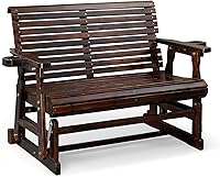 Vista 14 de VINGLI Planeador de madera para patio, resistente de 600 libras para exteriores con portavasos, banco de madera individual con respaldo alto