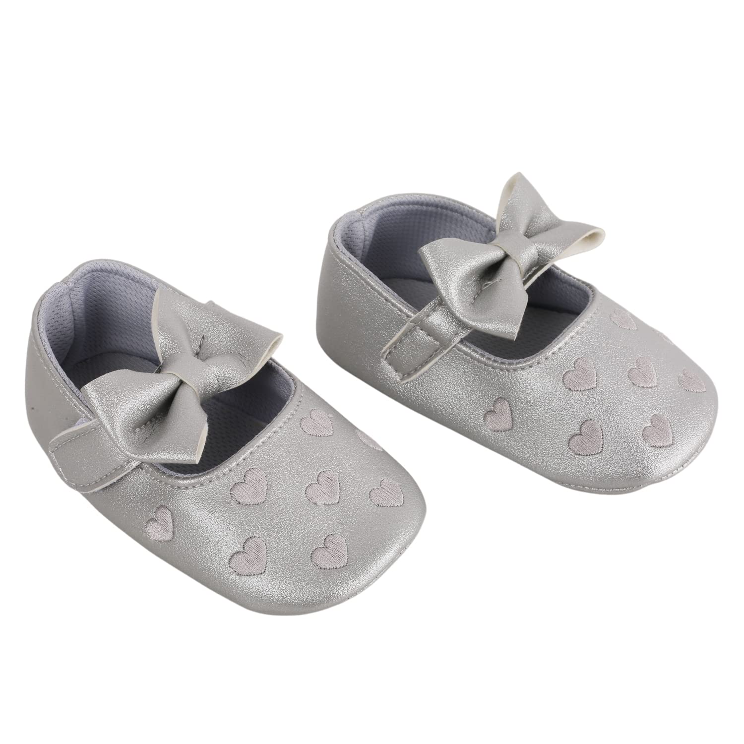 BabyMoo Hearts With Bow Comfortable & Breathable Baby Unisex Booties | Cozy Fleece Infant All Seasons Footwear Silver Booties 0-6M (B09NJLFWBT) Amazon Price History, Amazon Price Tracker