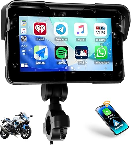 CAMECHO Pantalla extraíble para motocicleta CarPlay y Android Auto, inalámbrico Apple Car Play portátil estéreo para moto y motocicleta, pantalla
