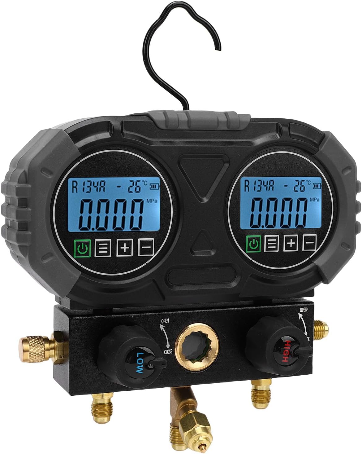Jeffergarden Digital Manifold, HVAC Refrigerant Pressure and Temp Test with 2 Temperature Clamps and 3 Hoses, for R134A R1234YF R22 R290 R32 R404A R410A