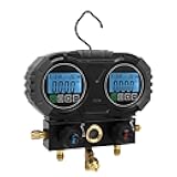 YWBL-WH Digital Manifold Gauges, HVAC Refrigerant Pressure and Temperature Test Tool with LCD Display and Back Hook Design, for R134A R1234YF R22 R290 R32 R404A R407C