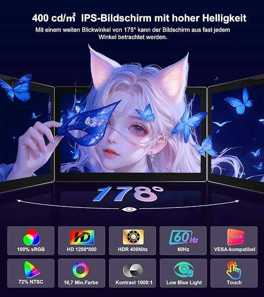 Ueplain Écran Tactile Portable 8 Pouces Moniteur pour Raspberry Pi, HD IPS 1280×800 Mini Petit écran avec boîtier, Double Haut-Parleur, HDMI, pour Raspberry Pi 5/4B/3B+/3B/B+, Windows 11/10/8/7/PC - 4
