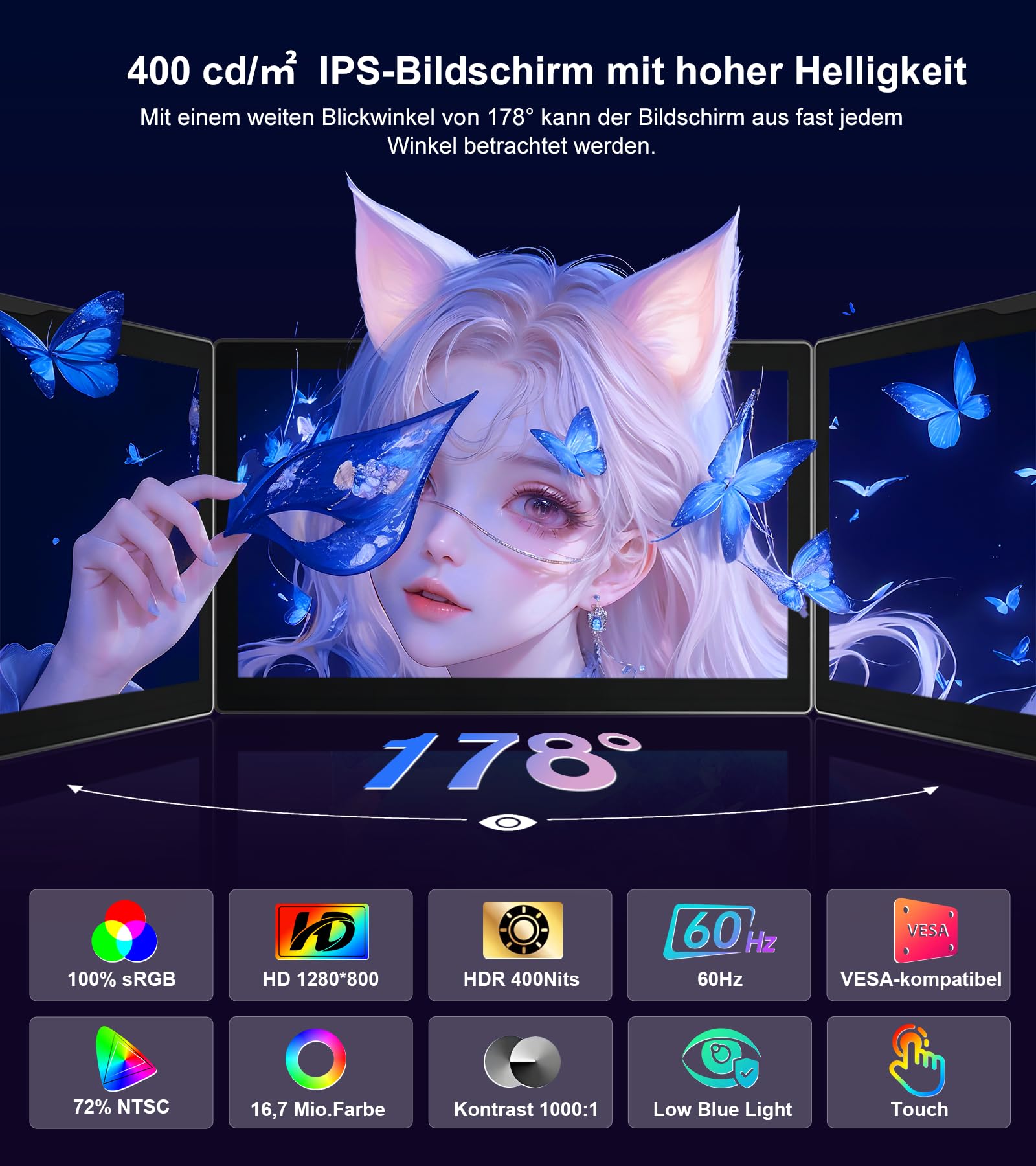 Écran Tactile Portable 8 Pouces Moniteur pour Raspberry Pi, HD IPS 1280×800 Mini Petit écran avec boîtier, Double Haut-Parleur, HDMI, pour Raspberry Pi 5/4B/3B+/3B/B+, Windows 11/10/8/7/PC - 5