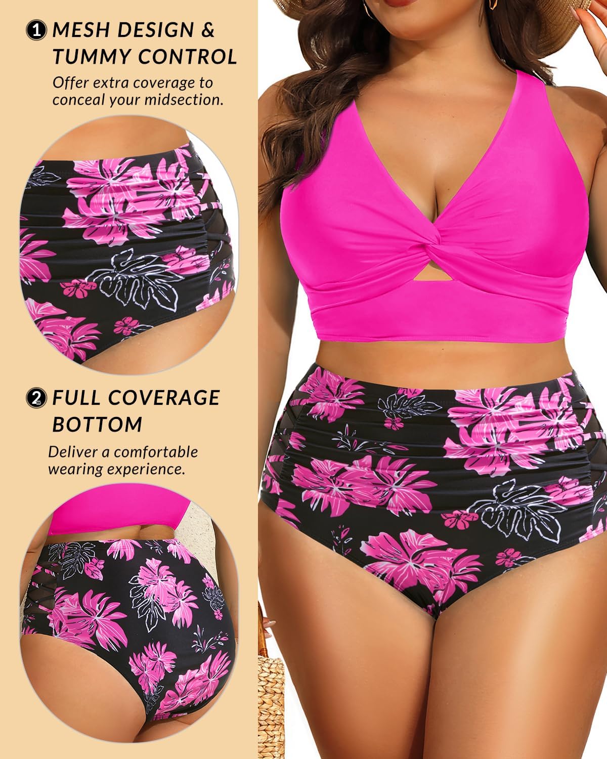 Women's Plus Size Two Piece Swimsuits - High Waisted Bikini Tummy Control Bathing Suits 2025 Twist Knot Swimwear - Image 3