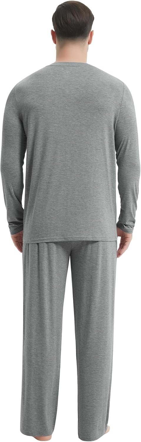 NACHILA Pajamas for Men-Viscose Made from Bamboo,Long Sleeve Pj Set Comfy Sleepewear V Neck Pajama with Pants - Image 2