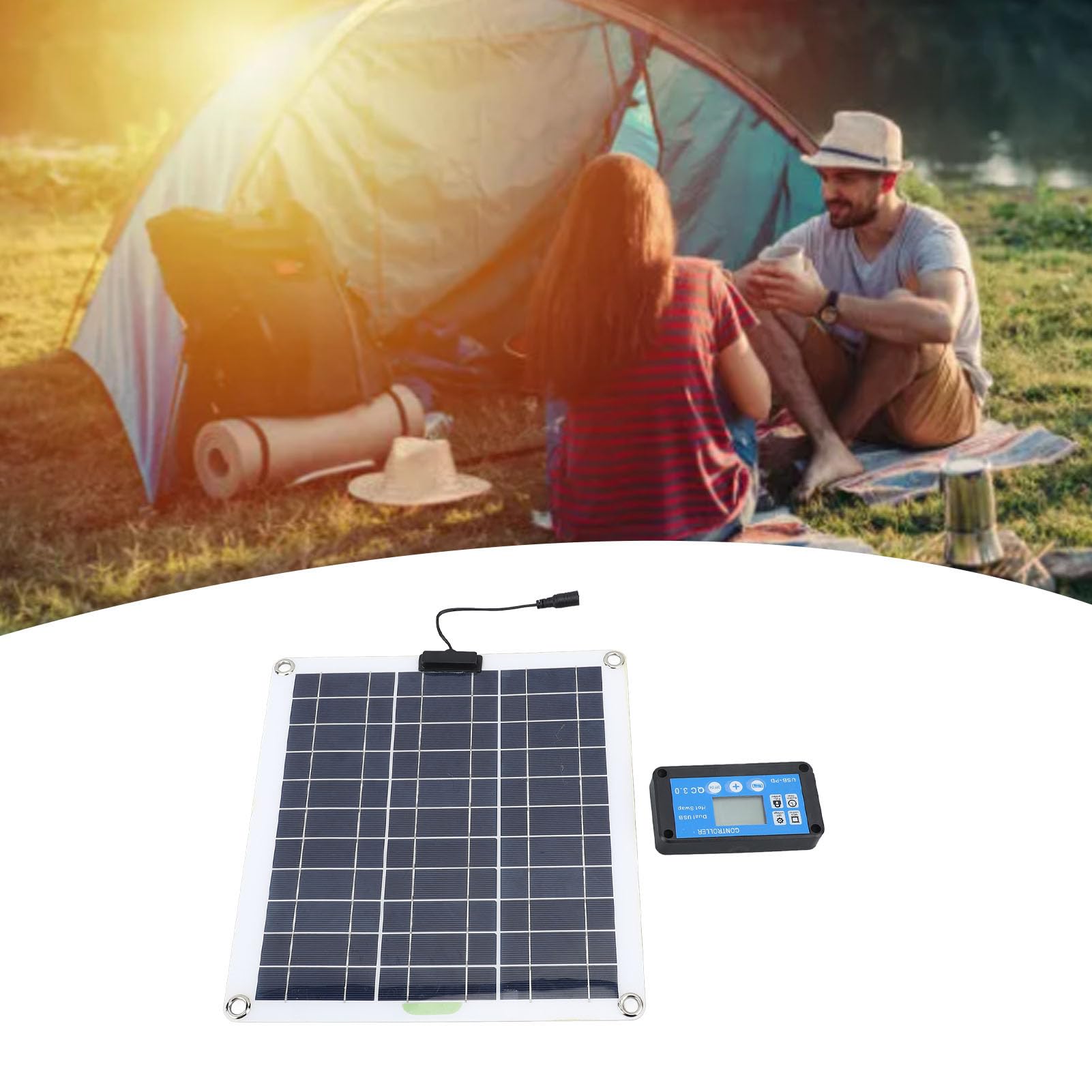 Kit Pannello Solare 200W Monocristallino con Controller Blu, Caricabatteria OBD e Cavi 10 in 1 per Auto, Barca e Campeggio