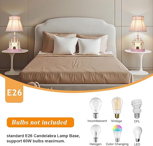 Miniatura 3 de PURESILKS - Lámpara de mesa de dibujos animados para niños, lámpara de noche de castillo rosa, moderna princesa, linda forma de castillo, cuerpo de