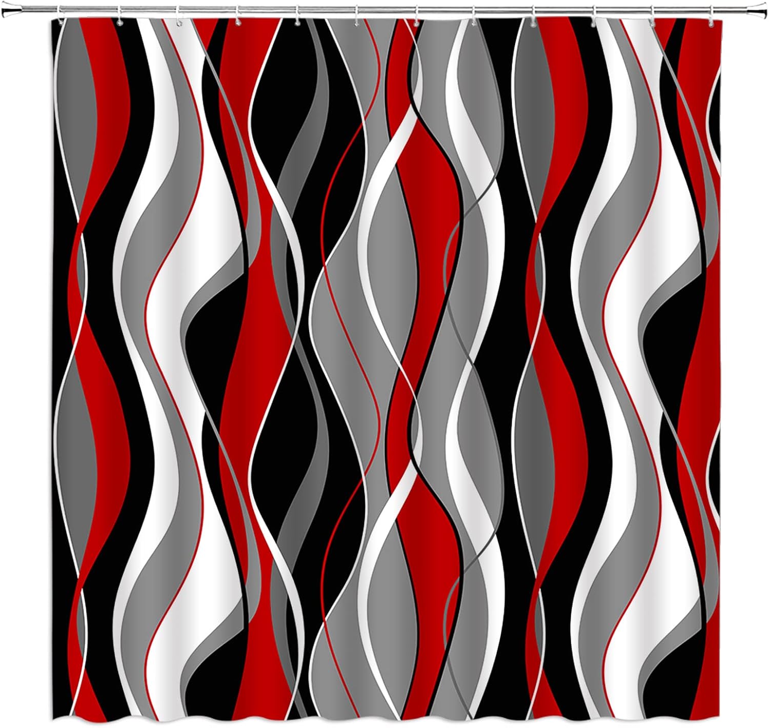 Black and Red Shower Curtain Abstract Modern Gray White Geometric Striped Lines Aesthetic Fabric Bathroom Decor with Hooks（70" Wx84 H）