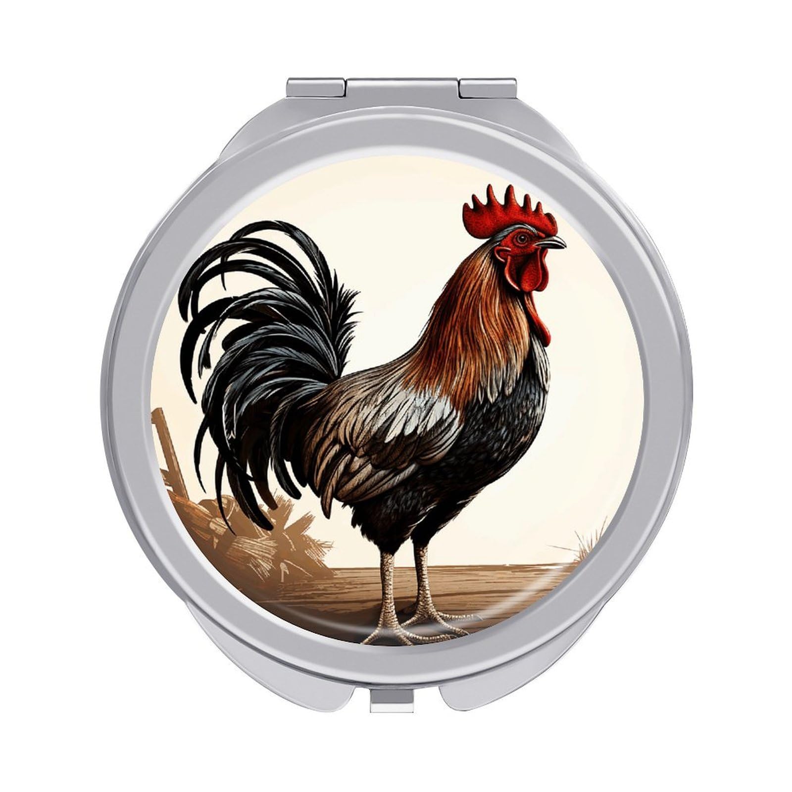LZQPOEAS Rooster Compact Mirror, Double-Sided Folding Makeup Mirror, Durable Metal Travel Pocket Mirror for Purse, Portable Round Touch-Up Mirror for Table Gifts and Everyday Use