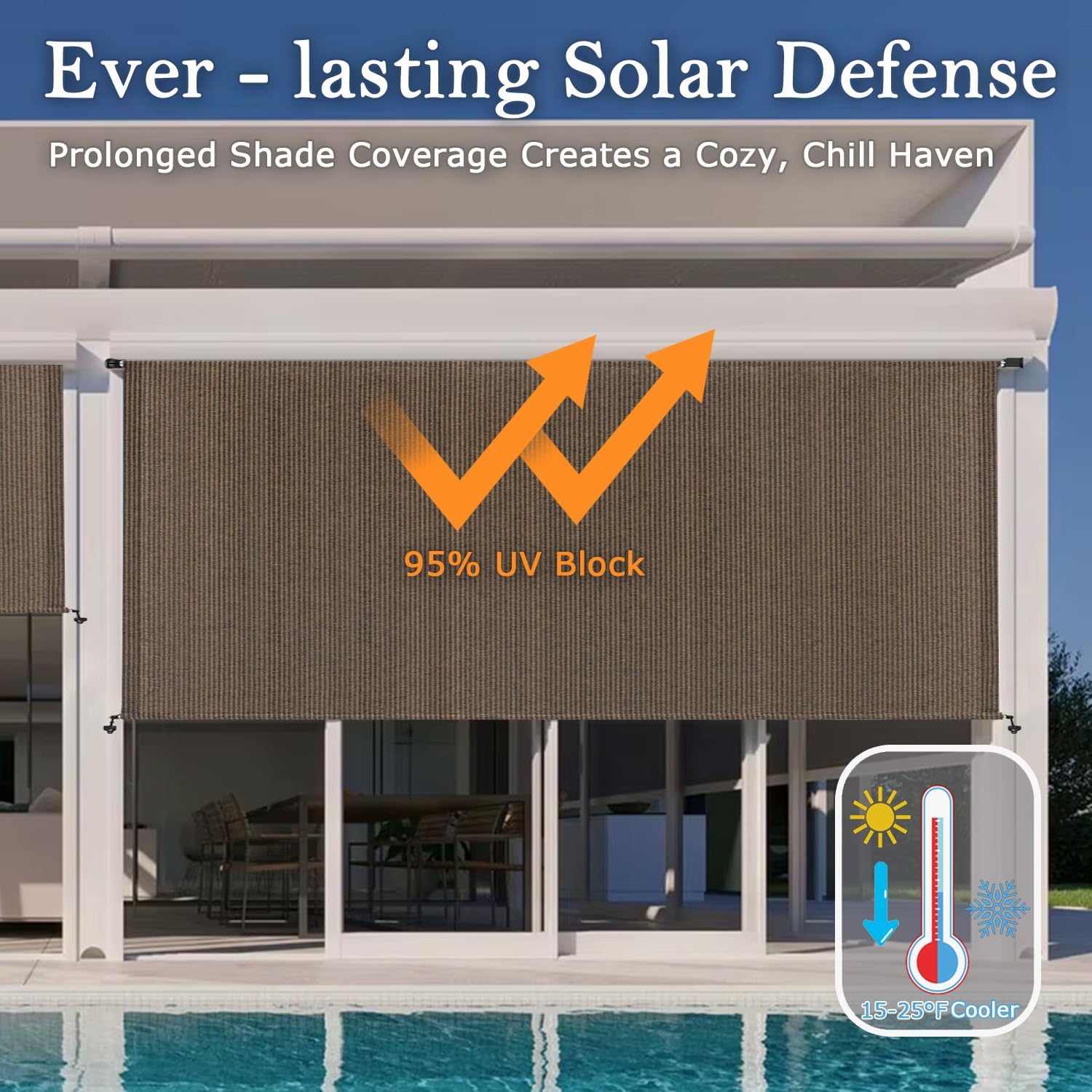 Outdoor Roller Shades, Cordless Patio Roller Up Blinds with Shade Cloth for Porch Gazebo Pergola Balconyard, Outdoor Blinds with Hand Crank for Shading, Privacy Protection (8'Wx8'H Mocha)