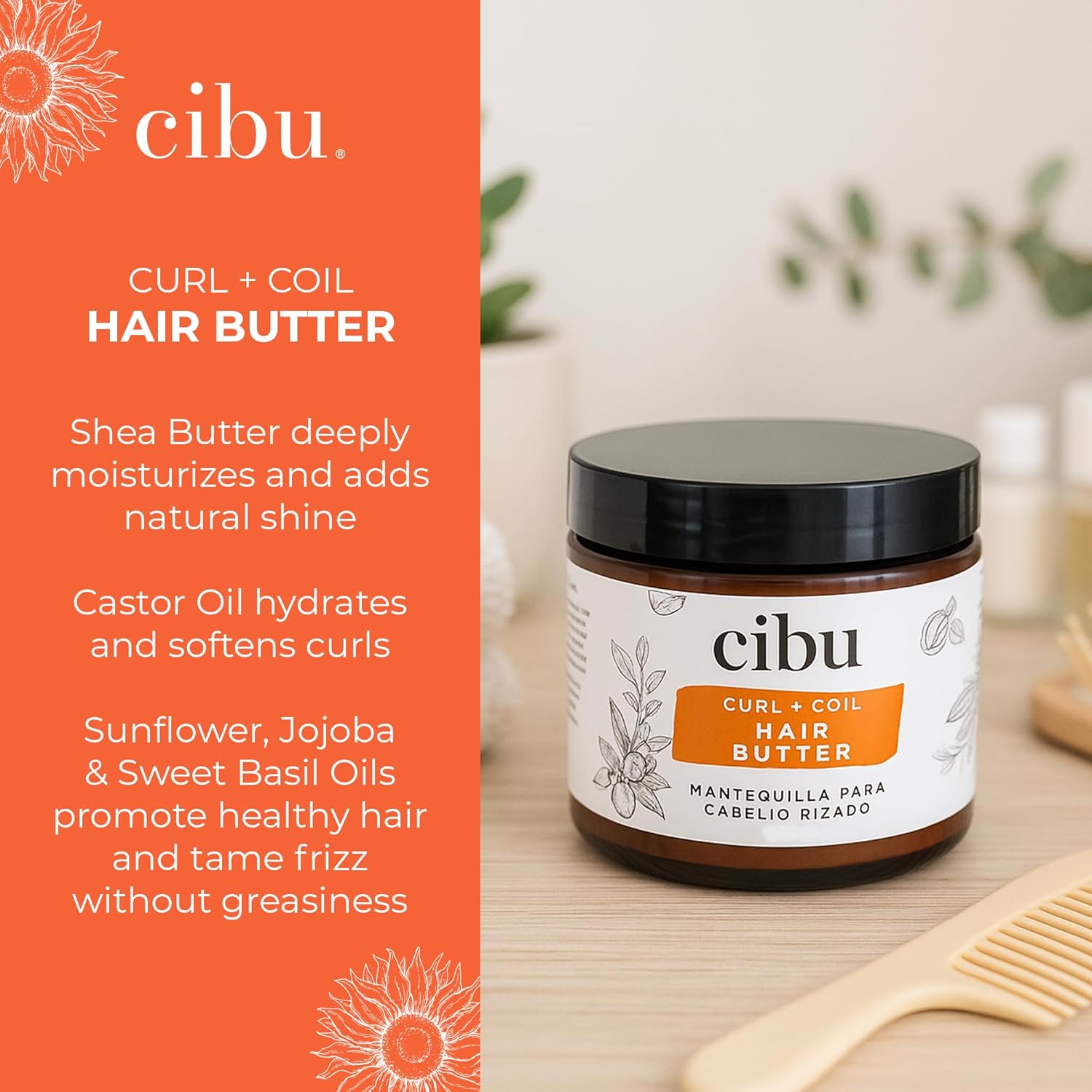 CIBU Curl + Coil Hair Butter | Nutrient-Rich Moisturizer for All Hair Types | Anti-Frizz Formula with Shea Butter for Growth | 6.5oz