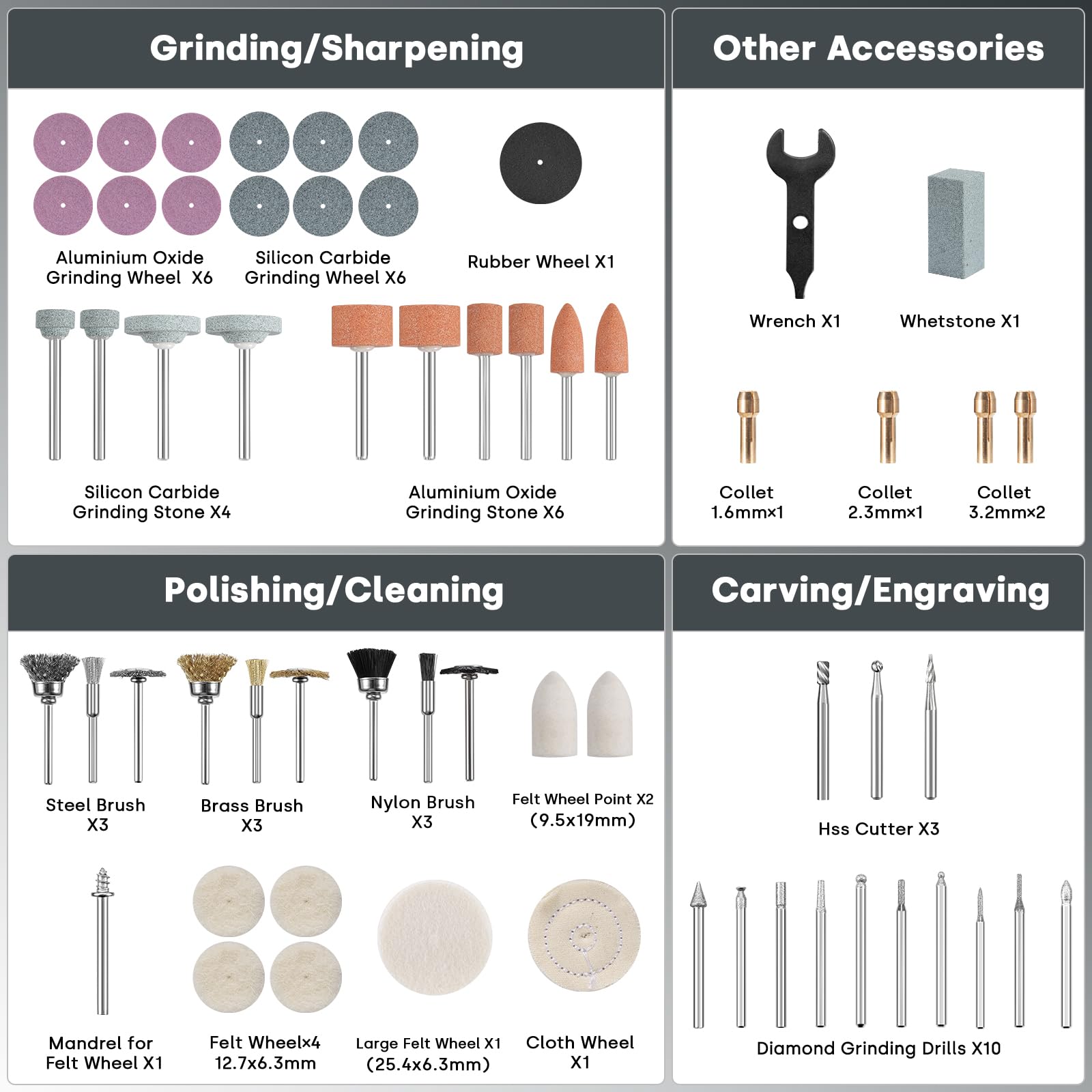 Enventor Kit d'accessoires rotatifs universels pour sculpter, poncer, polir, couper, percer