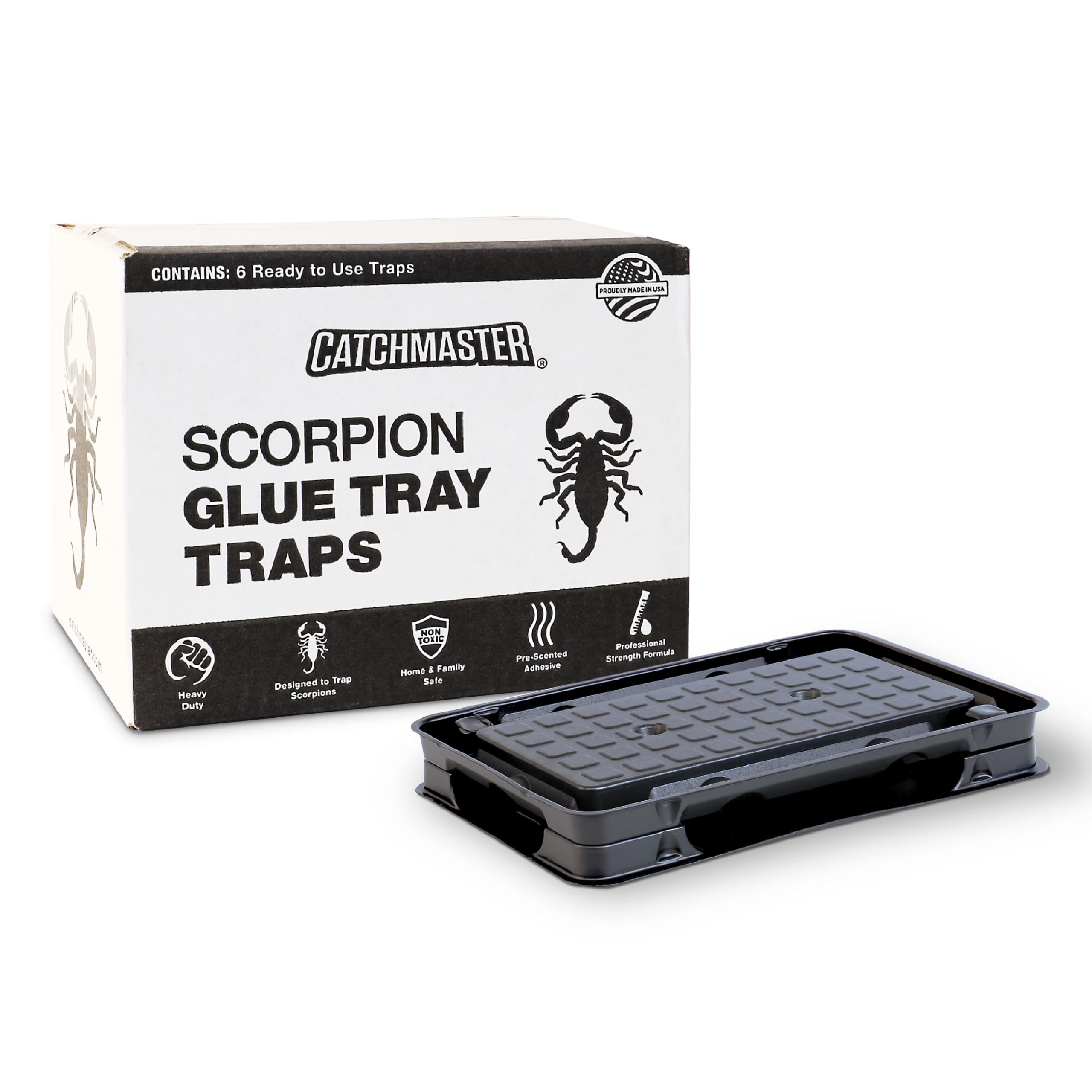 Catchmaster Scorpion Home Pest Control Traps - 6 Pre-Baited Trays, Ready to Use Indoors. Bug Adhesive Exterminator Long-Lasting Simple Easy No-Mess Non-Toxic - Made in The USA