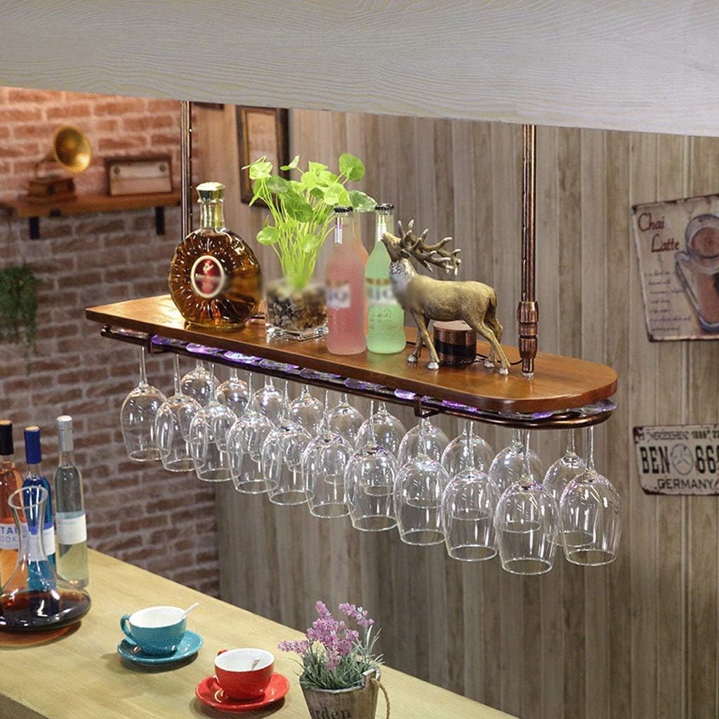 Bottle Rack Glass Holder Wine Rack Solid Wood Wine Glass Rack with Light Wall Wine Shelf Iron Bottle Rack (Black 100 cm)