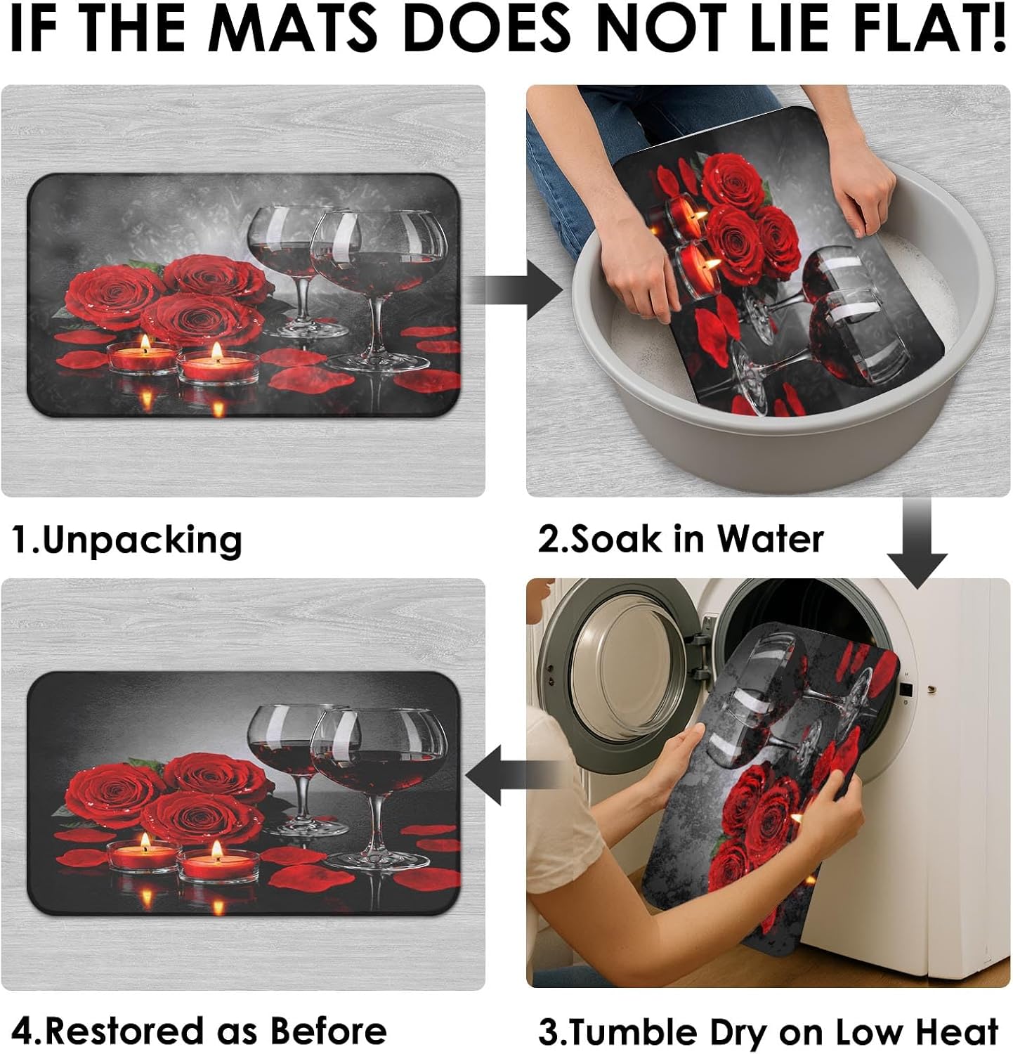 Britimes 4 Piece Shower Curtain Sets, with 12 Hooks, Red Wine Rose with Non-Slip Rugs, Toilet Lid Cover and Bath Mat for Bathroom Decor Set, 72" x 72"