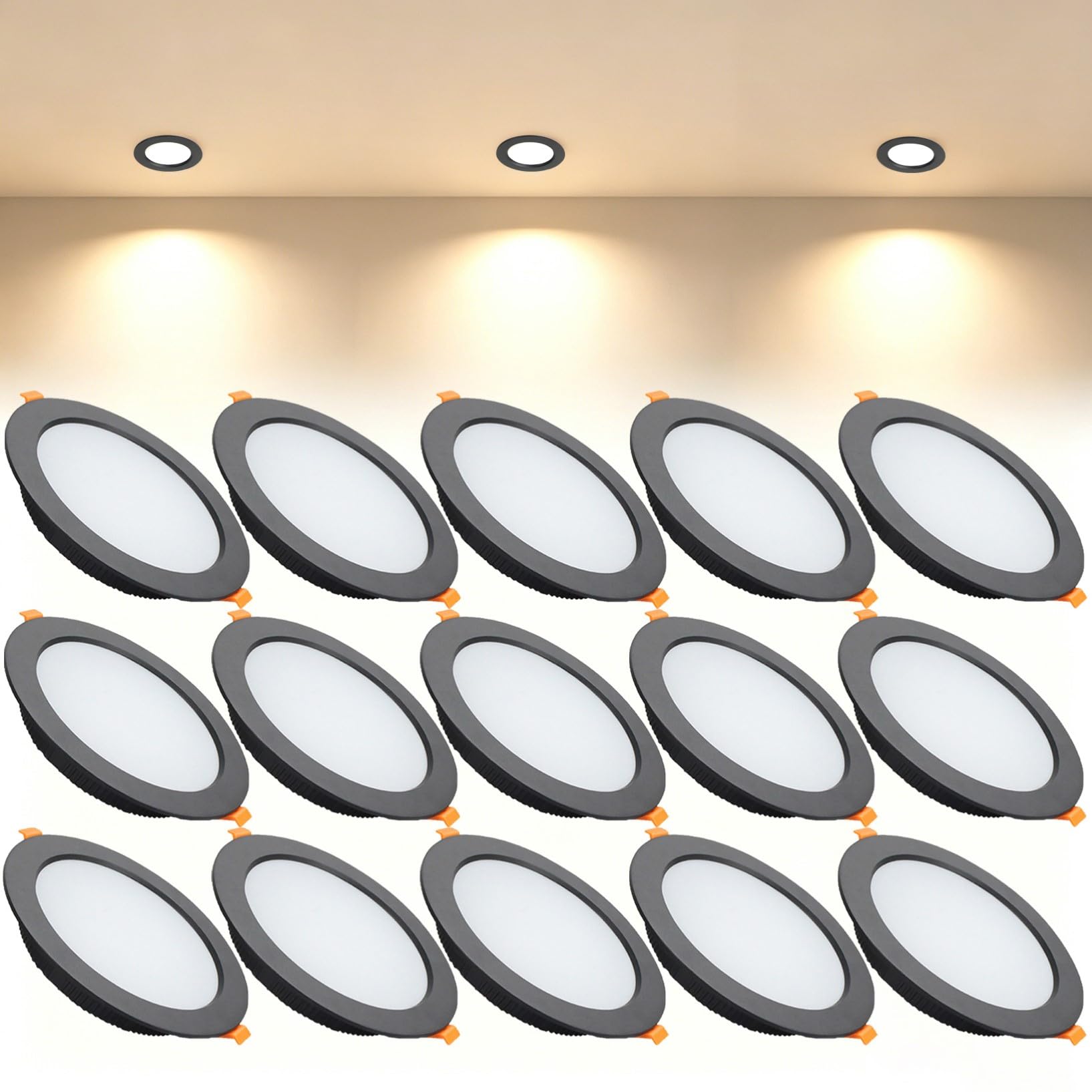 VOGHMOLD 18W Ultra Slim LED Downlight Recessed Ceiling Light 5 inch, 3000K Spot Lights Black Aluminum Trim, Cut Φ150-160mm, AC110-240V Panel Lighting for Office Hallway Closet, 15 Pack