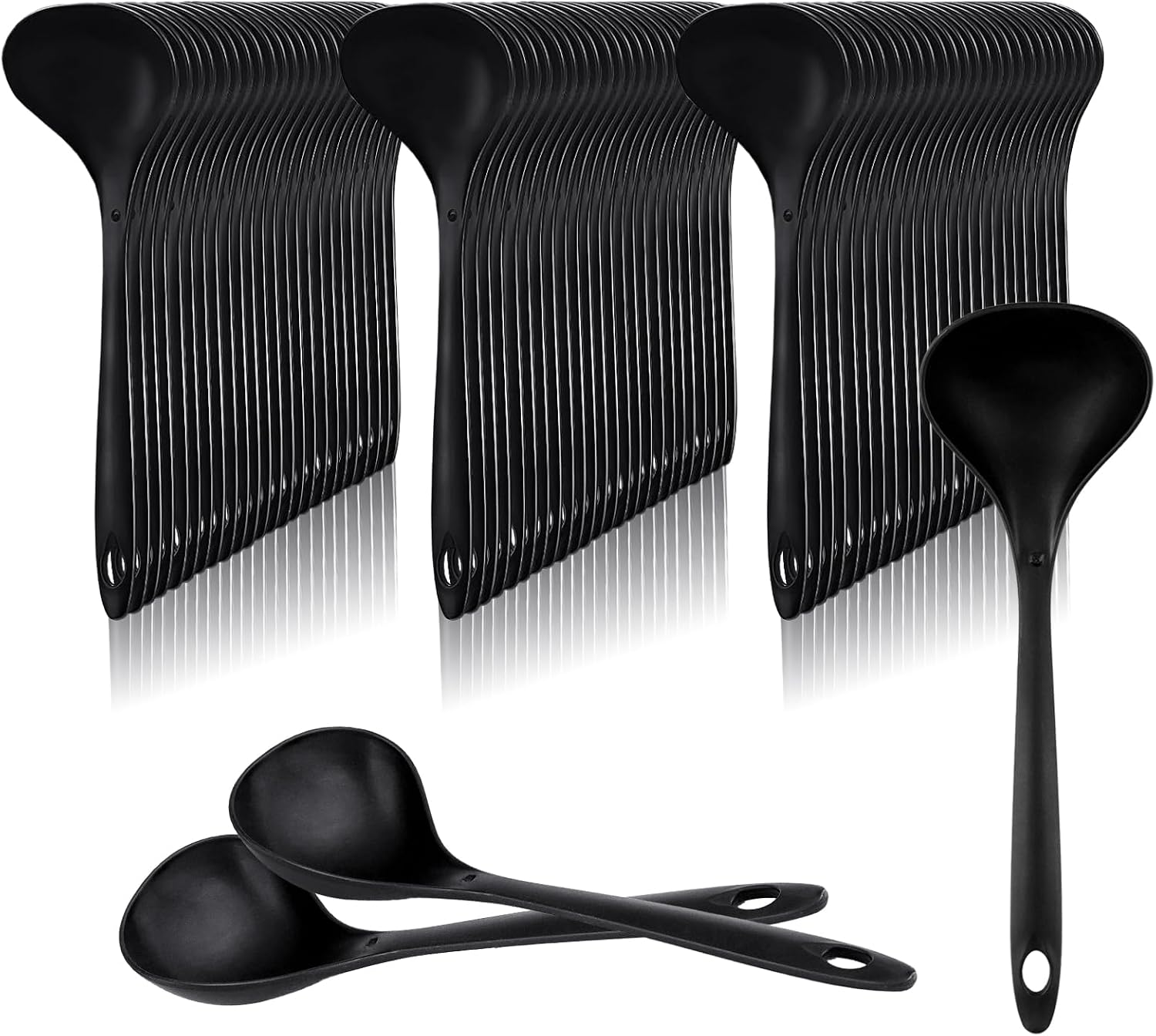 75 Pcs Large Plastic Serving Spoons 9 x 3 inches Bulk Black Utensils Heavy Duty Disposable Serving Spoons for Dishwasher Catering Soup Cooking Weddings Party Events