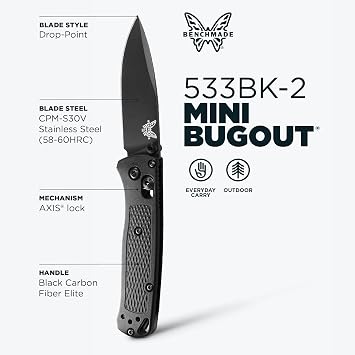 Benchmade Mini Bugout EDC Knife, S30V Steel Blade (533BK-2)